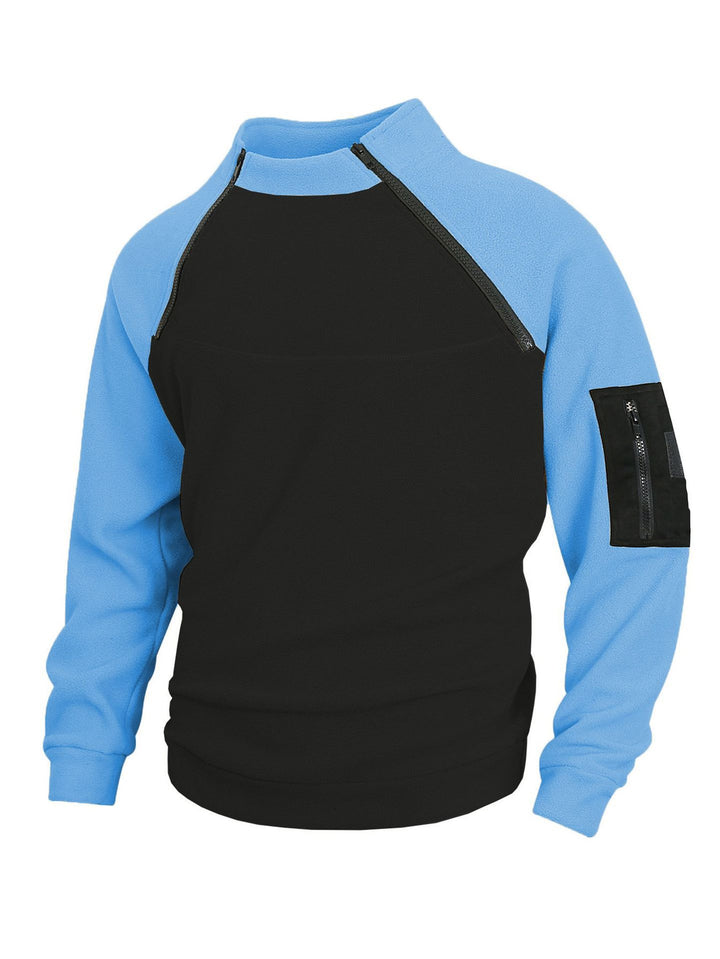 Herren technischer Fleece-Halbzip-Pullover mit asymmetrischen Schulterreißverschlüssen und Reißverschluss-Ärmeltasche – Marzano