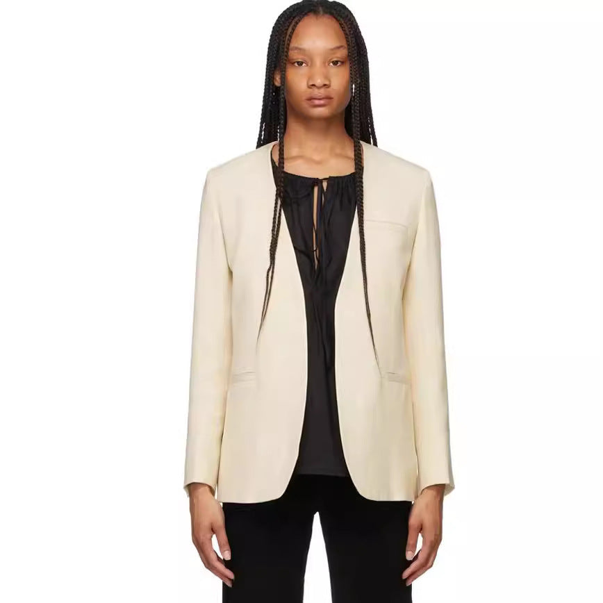 Damen Kragenloser Longblazer mit offenem Fall und Cape-Effekt Echoarchiv