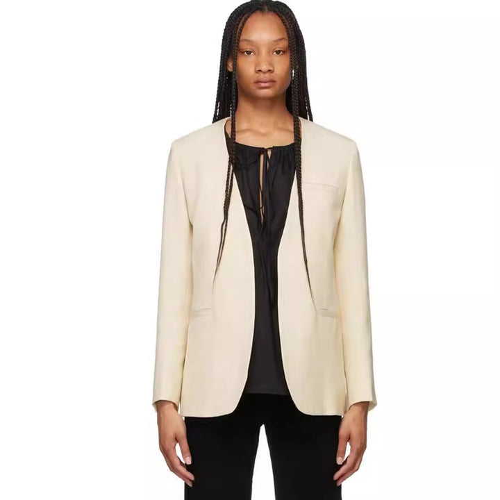 Damen Kragenloser Longblazer mit offenem Fall und Cape-Effekt Echoarchiv