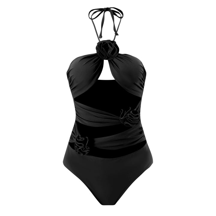Damen Einteiler Badeanzug mit floralen Details und transparentem Einsatz Echo Archiv
