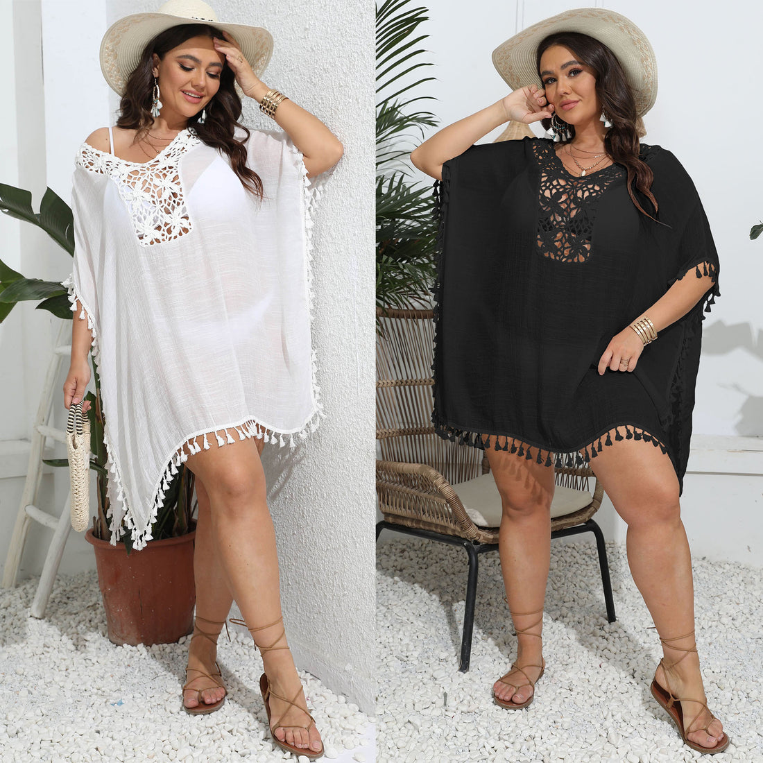 Damen eleganter Häkel-Strandponcho – Célinea