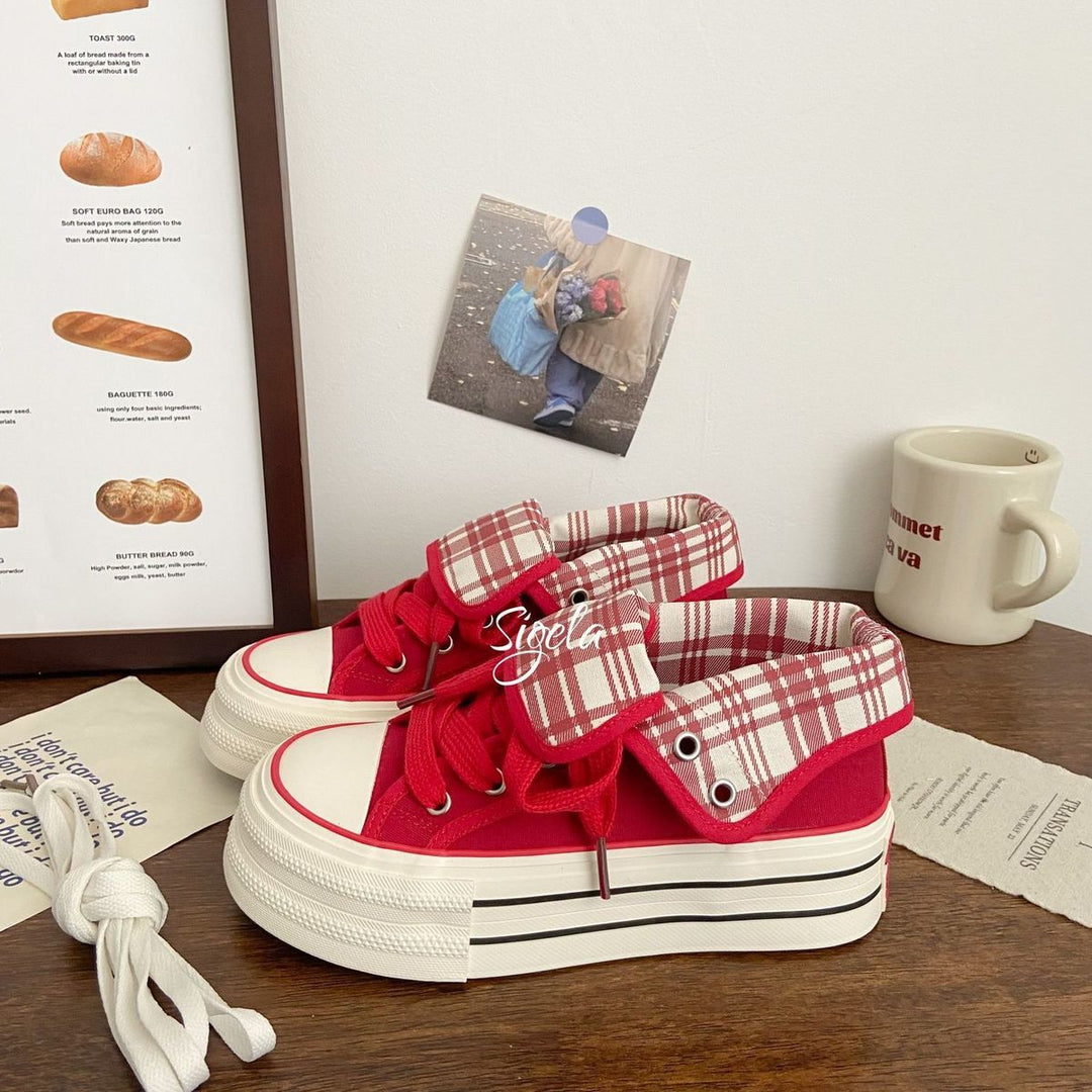 Damen Plateau-Sneaker mit verstellbarem Knöchelriemen und kariertem Innenfutter Echo Archiv