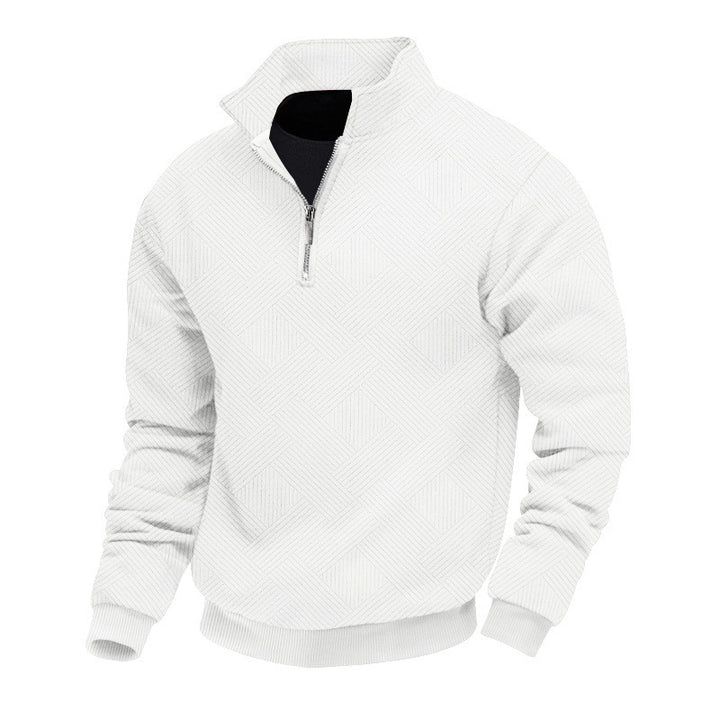 Herren Halbzip-Strickpullover mit geometrischer Struktur und Stehkragen Echoarchiv