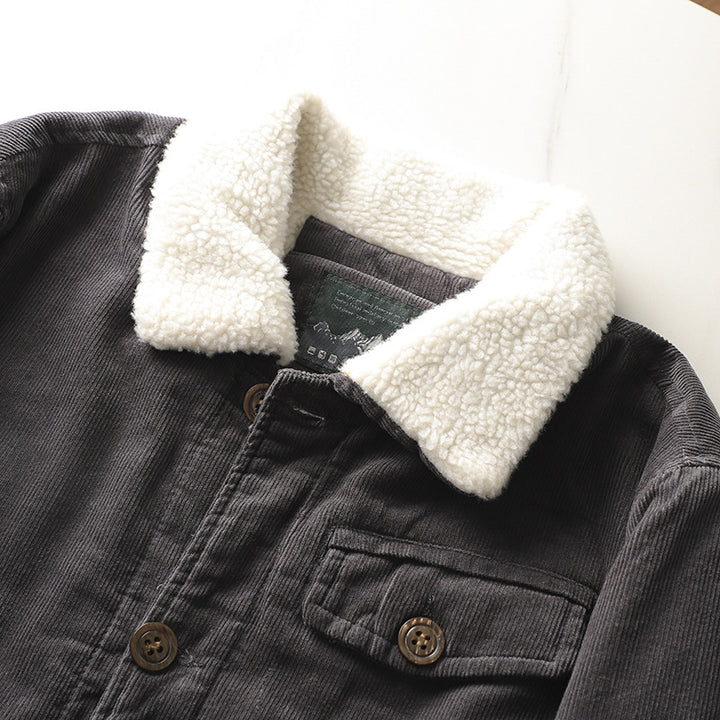 Herren nan gefütterte Cordjacke mit Teddykragen, Knopfleiste und aufgesetzten Taschen Echo Archiv