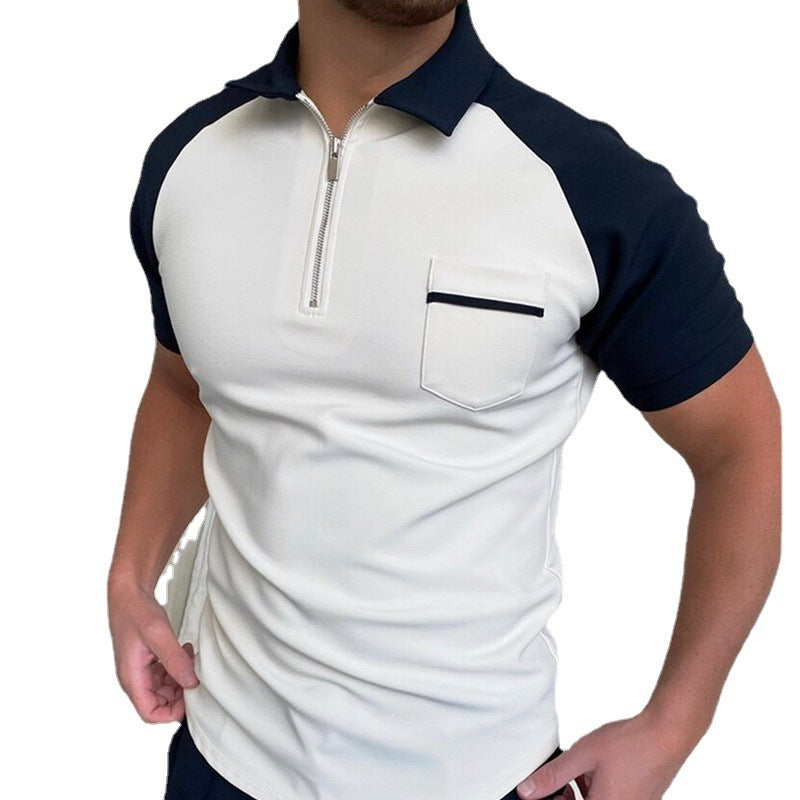 Herren Kurzarm Poloshirt mit funktionalem Reißverschluss und Brusttasche Echoarchiv