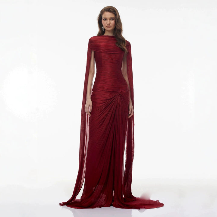 Damen Elegantes Maxikleid mit schulterfreier Silhouette und drapierter Cape-Optik Echo Archiv