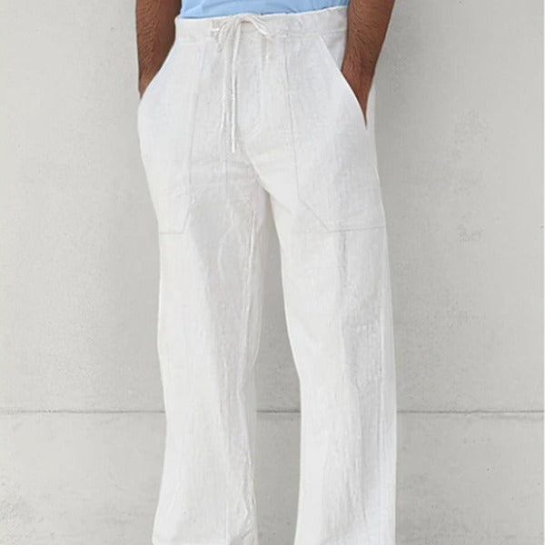 Herren leichte Relax-Chino aus Leinenmix mit weitem Bein, Kordelbund und seitlichen Eingrifftaschen – Sorevano