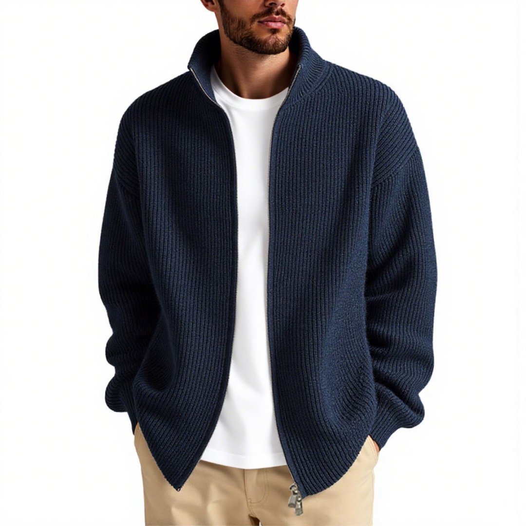 Herren Strickjacke mit hohem Kragen und praktischem Reißverschluss Echoarchiv