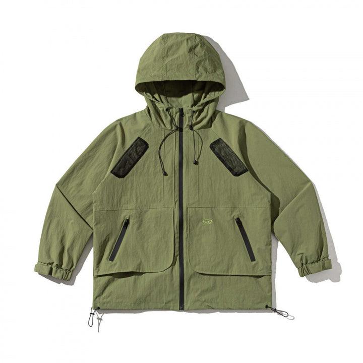 Unisex Technische Oversize-Kapuzenjacke mit Mesh-Belüftungszonen, Reißverschluss und Tunnelzug Echo Archiv