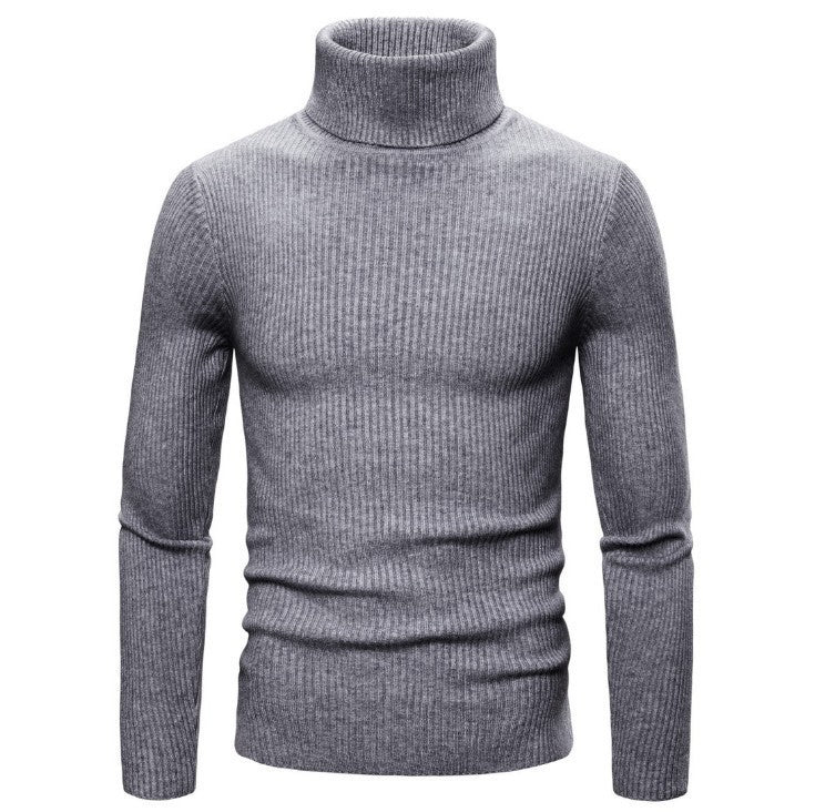 Herren Ripp-Strickpullover mit hohem Kragen und körpernahem Schnitt Echoarchiv