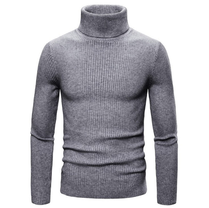 Herren Ripp-Strickpullover mit hohem Kragen und körpernahem Schnitt Echoarchiv