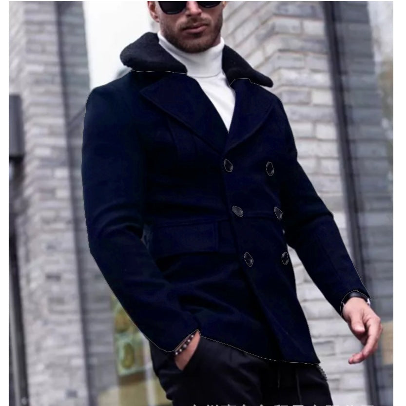 Herren eleganter Wollmantel mit Teddyfell-Kragen Echoarchiv
