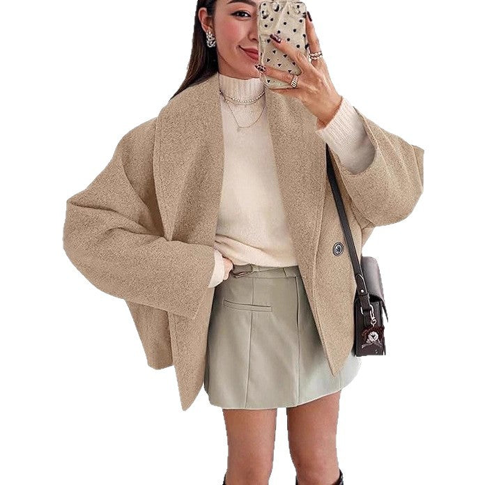 Damen oversized Teddyjacke mit großem Schalkragen und Ein-Knopf-Verschluss – Célinea