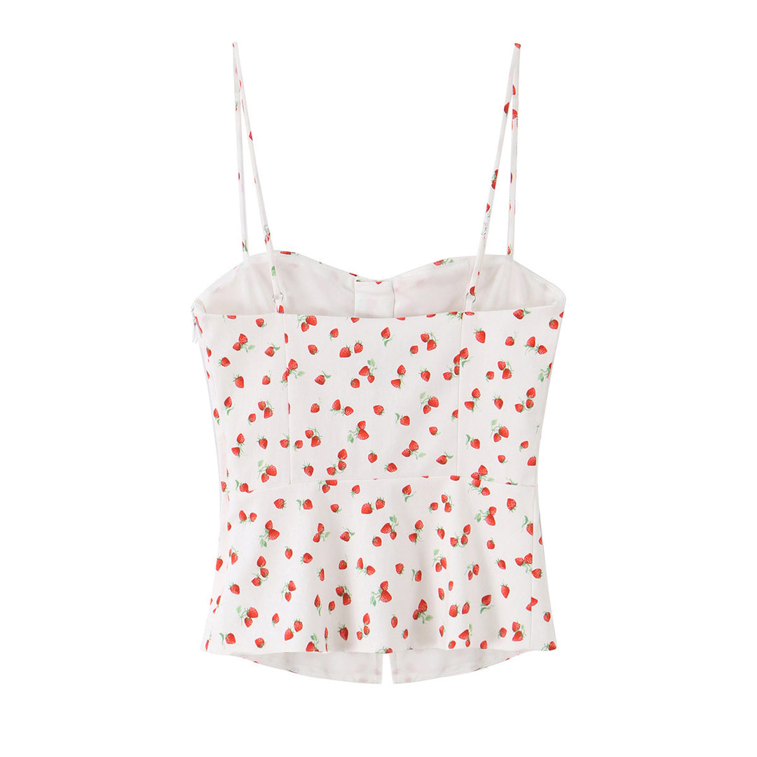Damen Highwaist Cropped-Hose mit Erdbeer-Print und geradem Bein Echo Archiv