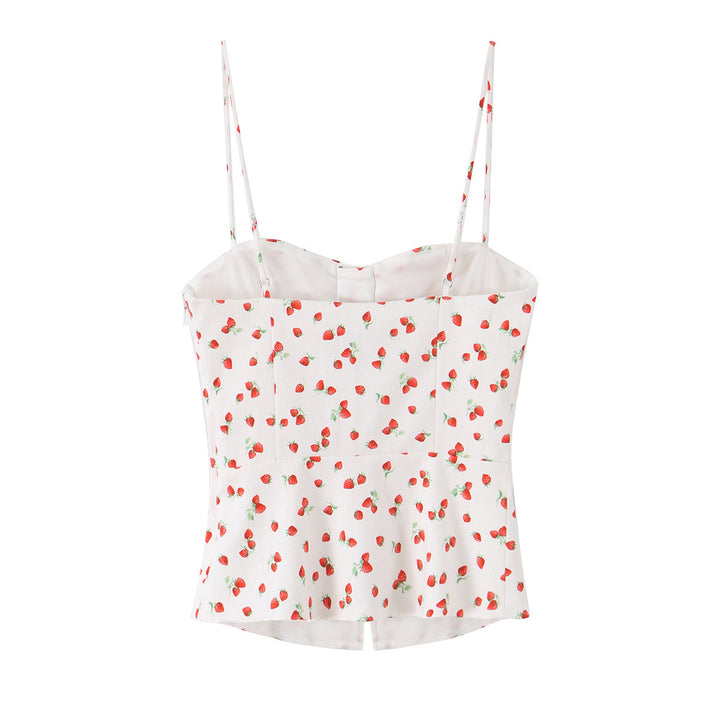 Damen Highwaist Cropped-Hose mit Erdbeer-Print und geradem Bein Echo Archiv