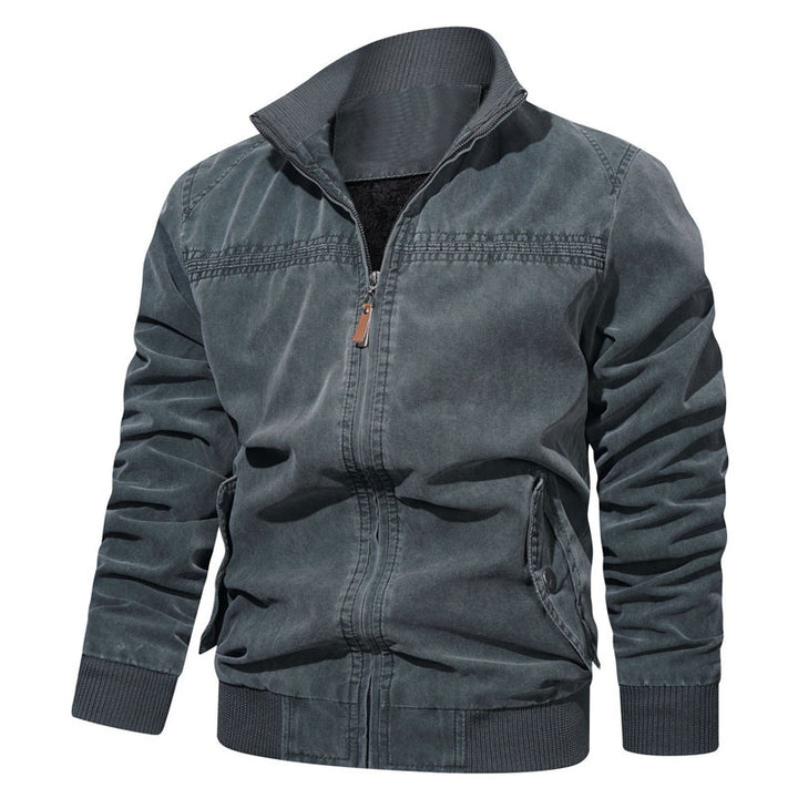 Herren Baumwoll-Canvas Zip‑Blouson im Vintage‑Look mit strukturiertem Stehkragen und Rippbündchen – Taviero