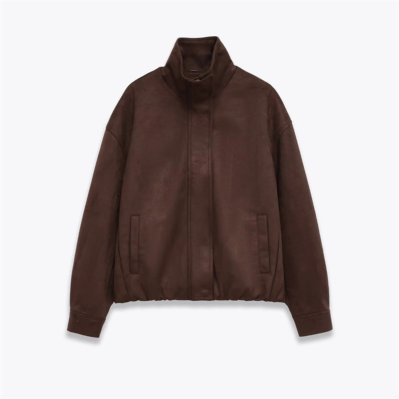 Herren Veloursimitat-Blouson mit hohem Stehkragen, verdecktem Reißverschluss und elastischem Saum – Taviero
