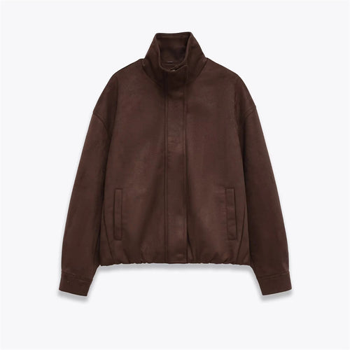 Herren Veloursimitat-Blouson mit hohem Stehkragen, verdecktem Reißverschluss und elastischem Saum – Taviero