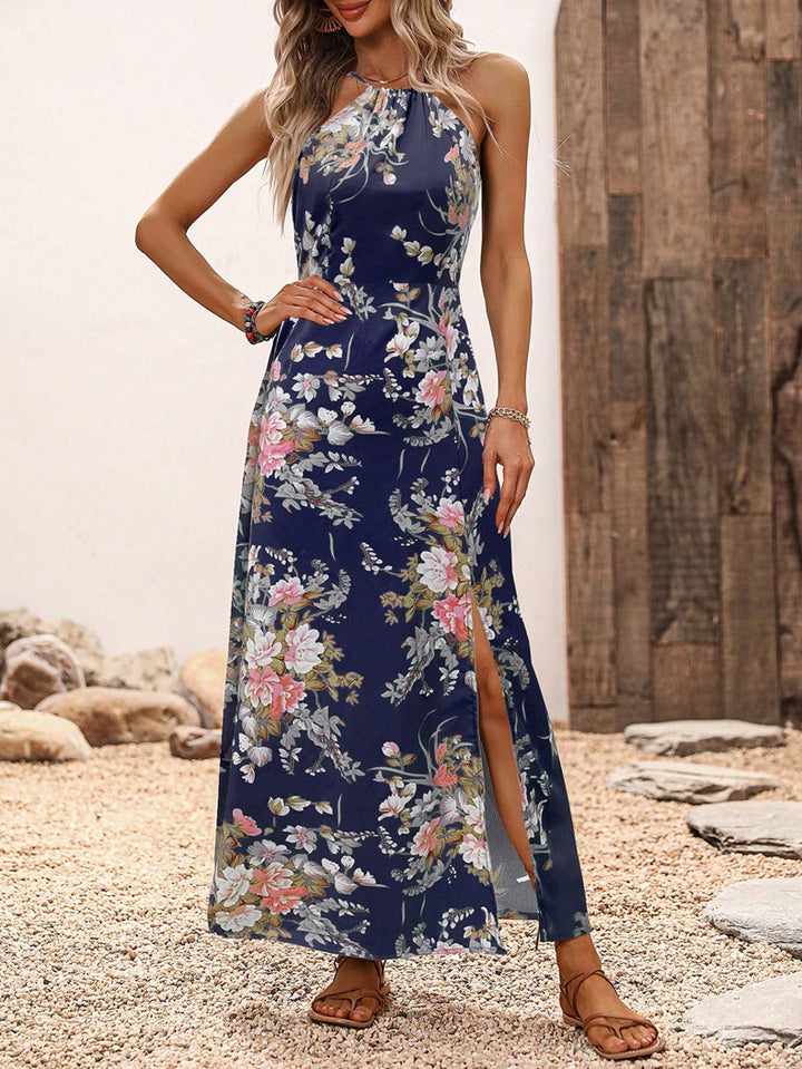 Damen Maxikleid mit eleganten Seitenschlitzen und floralen Akzenten Echo Archiv