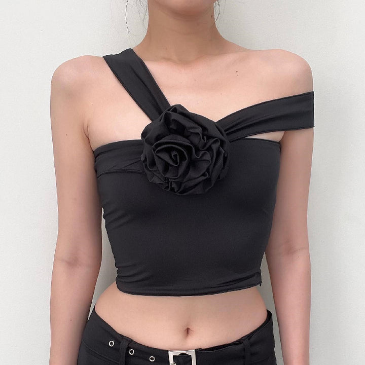 Damen asymmetrisches Top mit floraler Applikation und verstellbarem Träger Echo Archiv