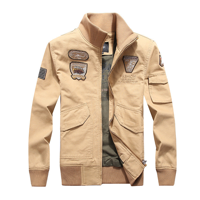 Herren Field-Bomberjacke aus robustem Canvas mit Aufnäher-Details und Ärmelpattentasche – Brevano