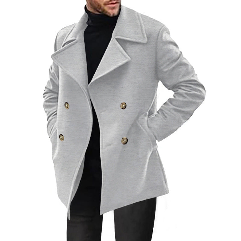 Herren Zweireihiger taillierter Peacoat mit breitem Revers und Eingrifftaschen Echoarchiv