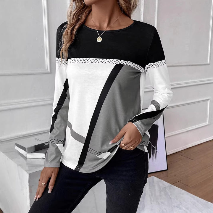 Damen Langarmshirt mit geometrischem Blockprint und Rundhalsausschnitt Echo Archiv