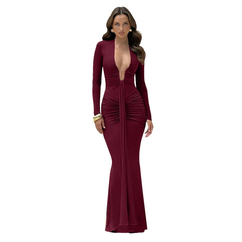 Damen langes Wickelkleid mit raffinierten Drapierungen und elegantem V-Ausschnitt Echo Archiv