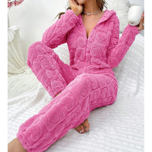 Damen Gemütlicher Fleece-Overall mit Kapuze Echoarchiv