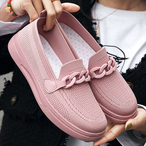 Damen nan komfortabler Strick-Slip-On Loafer mit elastischem Einstieg, dekorativer Kettenapplikation und stoßdämpfender EVA-Leichtsohle Echo Archiv