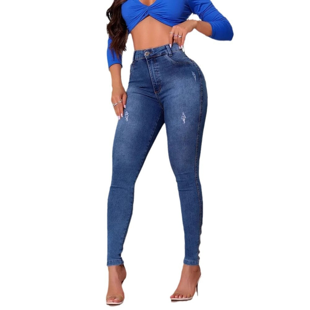 Damen nan Highwaist-Sculpt-Skinny-Jeans mit leichter Distressed-Optik und formender Passform Echo Archiv
