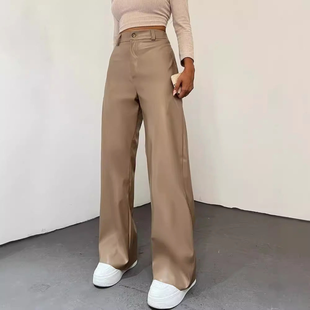 Damen Weite High-Waist-Hose aus Satinoptik mit weitem Bein Echoarchiv
