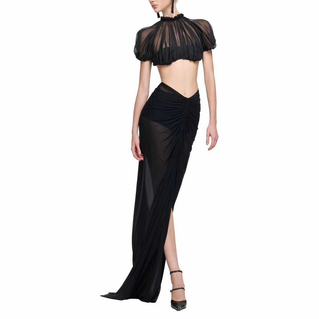 Damen Elegantes transparents Maxikleid mit ärmelloser Silhouette Echo Archiv