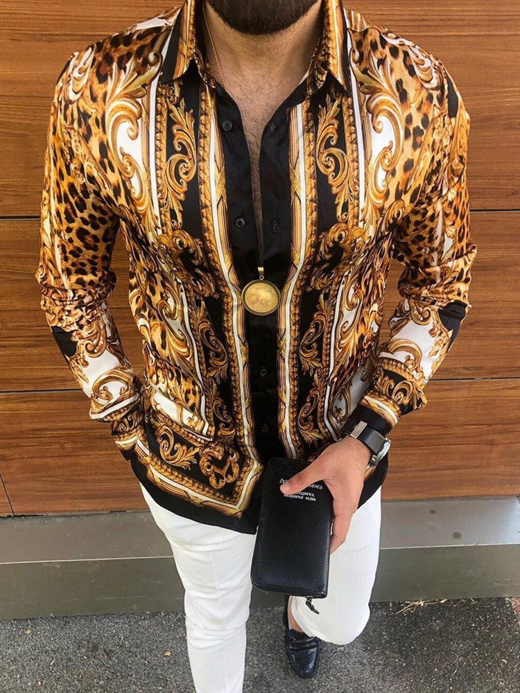 Herren elegantes Langarmhemd mit aufwendigem Barockmuster Echoarchiv