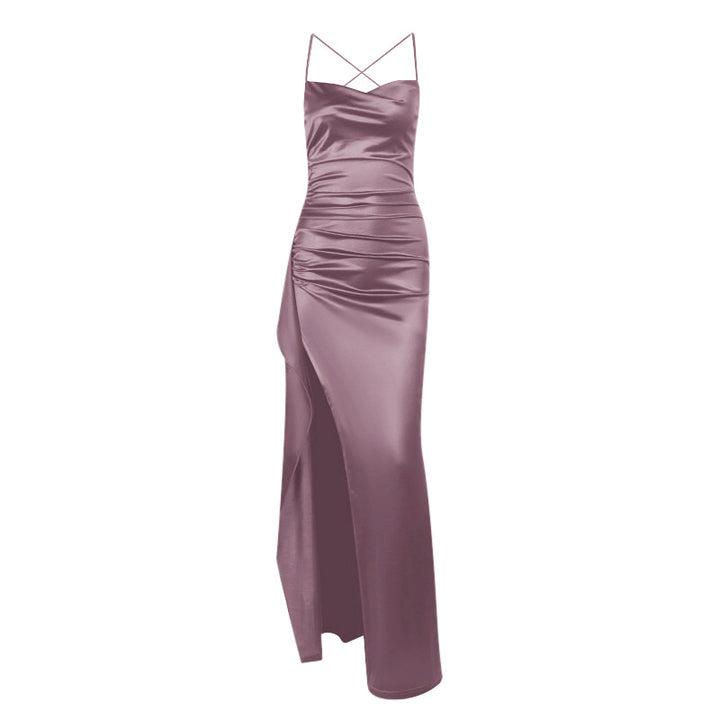 Damen elegantes Satin-Kleid mit tiefem Schlitz und verstellbaren Spaghetti-Trägern Echo Archiv