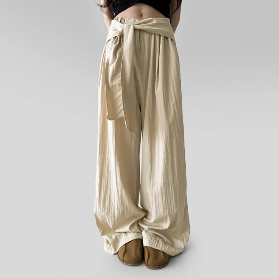 Damen nan Highwaist Leinenhose mit weitem Bein und dekorativem Bindegürtel Echo Archiv