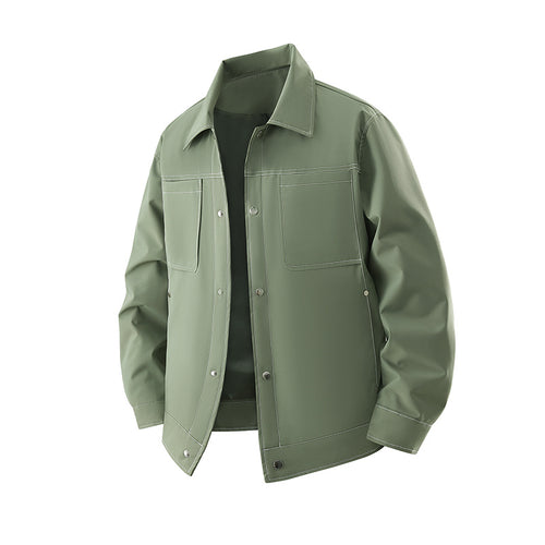 Herren Leichte Overshirt-Jacke aus strukturiertem Kunstleder mit aufgesetzten Brusttaschen Echoarchiv