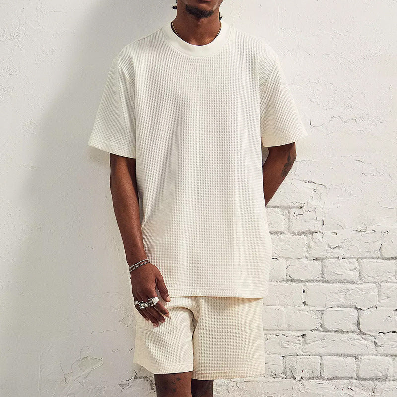 Herren lässiges Kurzarm T-Shirt und Shorts Set aus atmungsaktivem Waffelgewebe Echoarchiv