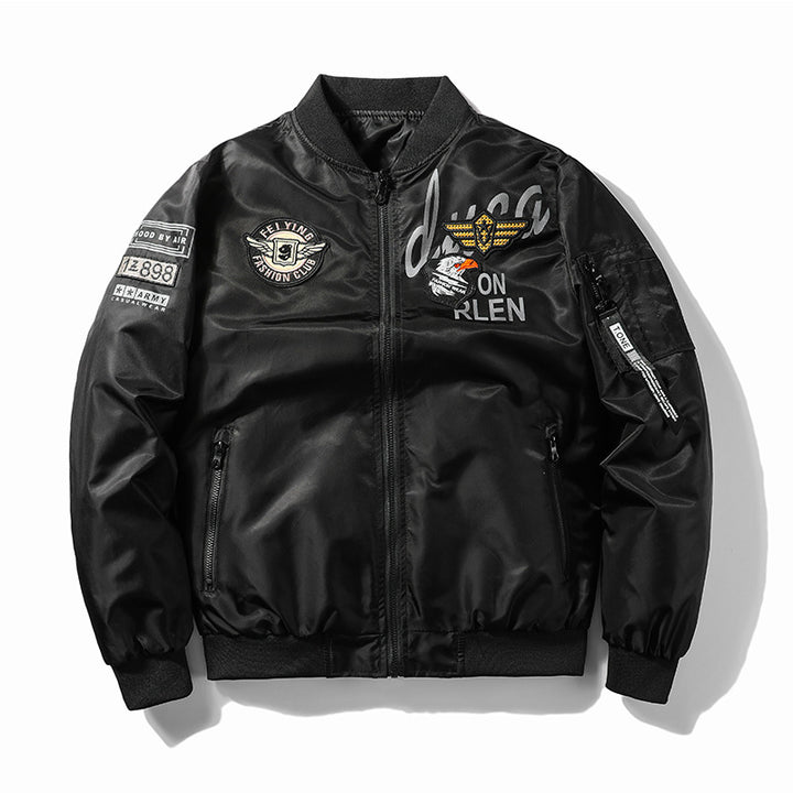 Herren Modische Bomberjacke mit Kunstleder und Stickereien Echo Archiv
