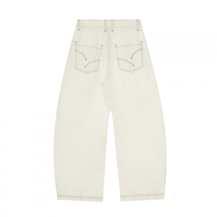 Damen Weite Cropped Ballon-Jeans mit hohem Bund und sichtbaren Kontrastnähten Echo Archiv