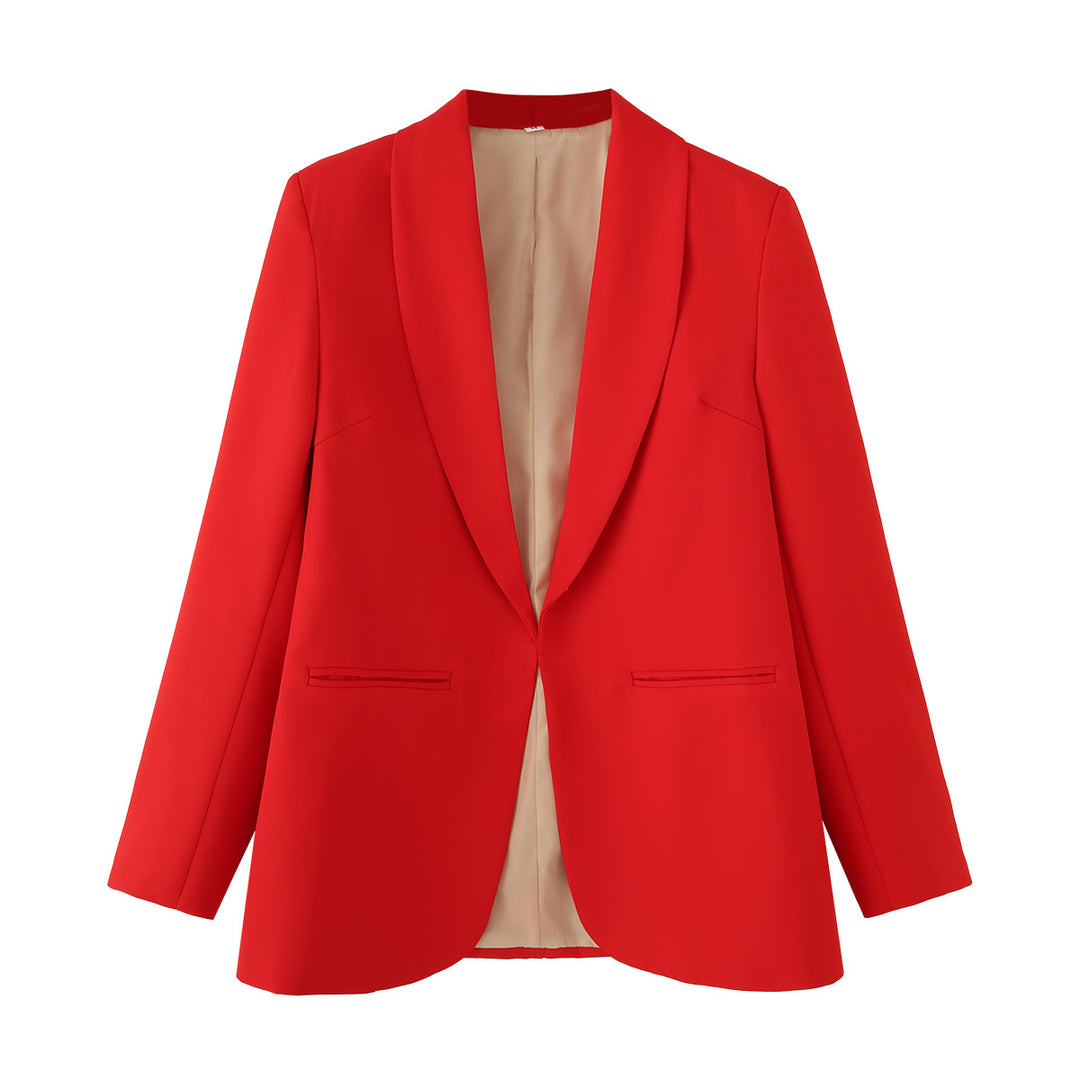 Damen eleganter Longblazer mit Schalkragen, unstrukturiertem Fall und paspelierten Leistentaschen – Valéne