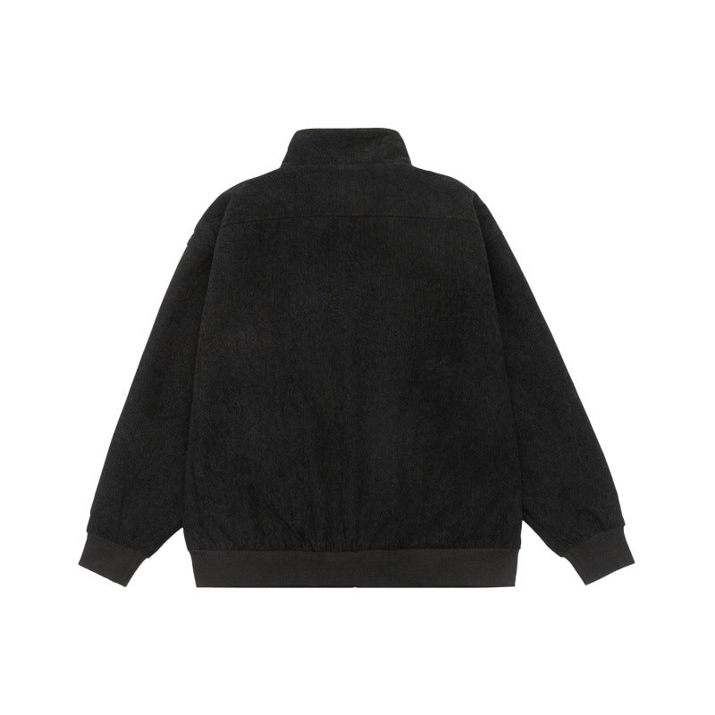 Unisex Teddy-Fleece Bomberjacke mit Stehkragen und Druckknopf-Taschen Echoarchiv