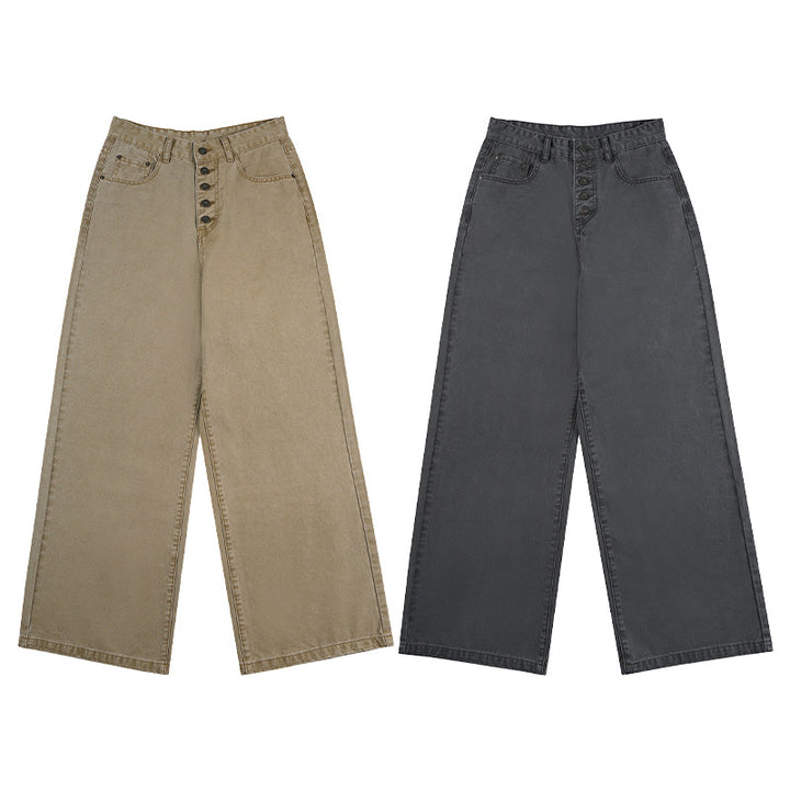 Herren Extraweite Denim-Hose mit sichtbarer Knopfleiste und bodenlangem Palazzoschnitt Echo Archiv