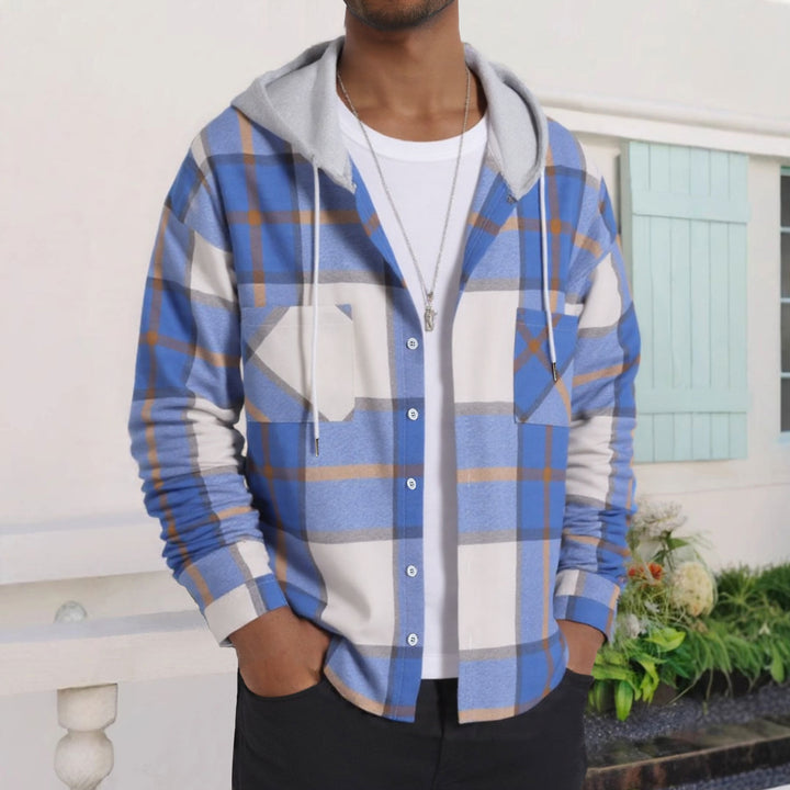 Herren Karierte Flanelljacke mit Hoodie und praktischen Taschen Echoarchiv