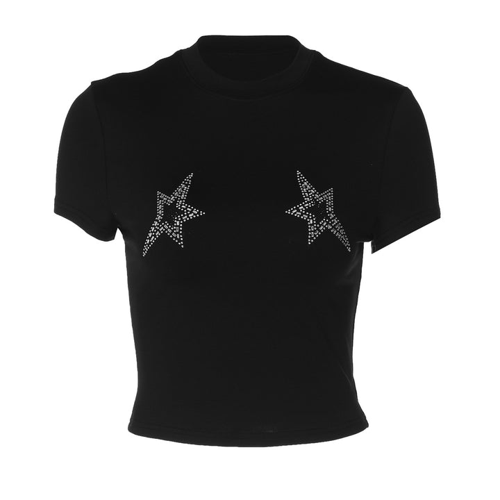 Damen Crop-Top mit glamourösen Sternenapplikationen Echo Archiv