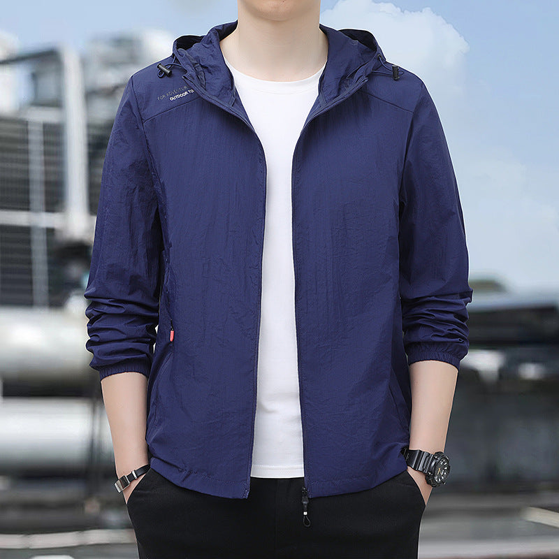 Herren Leichte Windbreaker-Jacke mit verstellbarer Kapuze Echo Archiv
