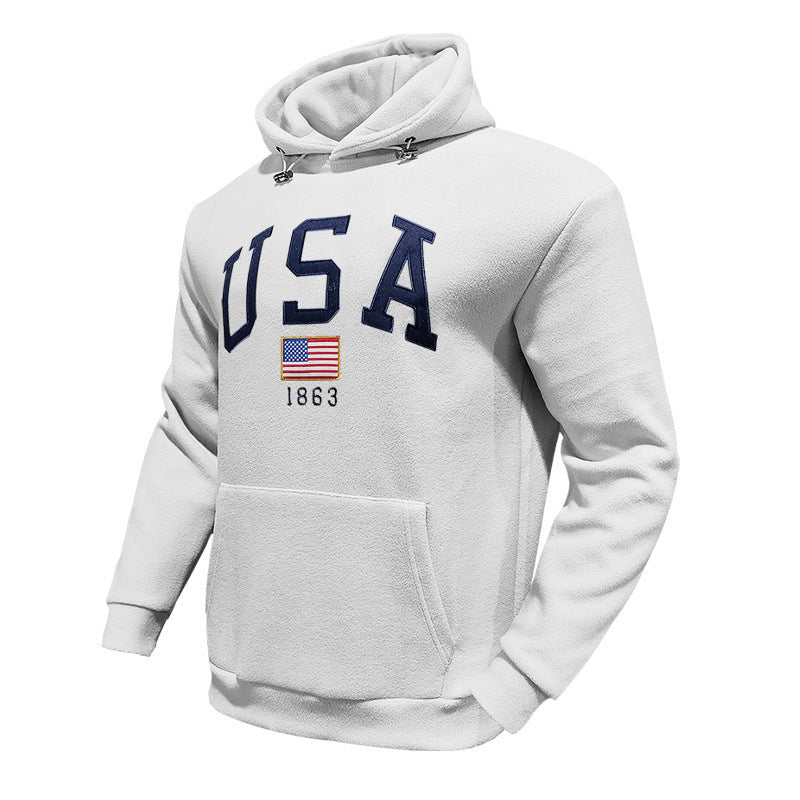 Herren Kapuzenpullover mit USA-Print und gemütlicher Kängurutasche Echoarchiv