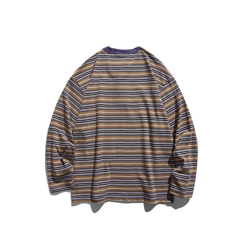 Unisex Gestreiftes Longsleeve-Henleyshirt im Oversize-Relaxed-Fit Echoarchiv