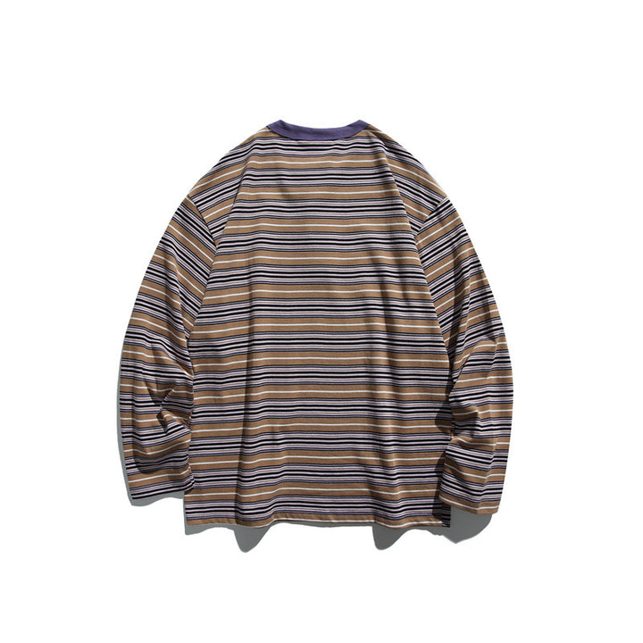 Unisex Gestreiftes Longsleeve-Henleyshirt im Oversize-Relaxed-Fit Echoarchiv