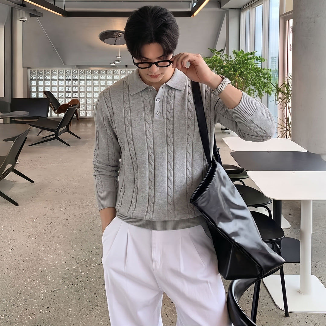Herren Modischer Grobstrick Pullover mit Stehkragen Echoarchiv